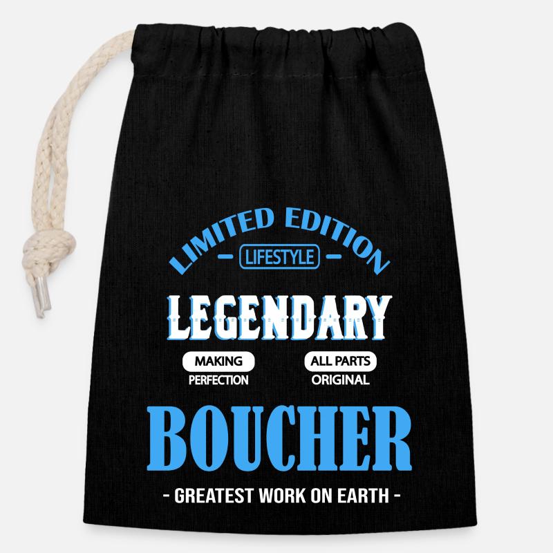 BOUCHER - Sac cadeau en coton avec cordon (14 x 20 cm) - noir