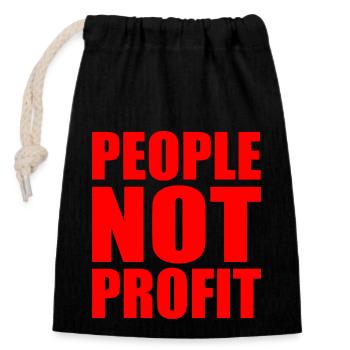 People not profit - Closable cotton gift bag (14x20cm) - black - Front