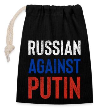 Russian against Putin russia flag grunge - Verschließbarer Geschenkbeutel aus Baumwolle (14x20cm) - Schwarz - Vorne