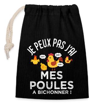 jardin jardinier je peux pas jai mes poules Humour - Sac cadeau en coton avec cordon (14 x 20 cm) - noir - Devant
