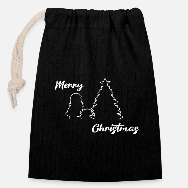 Père Noël sur l’arbre, Joyeux Noël, Noël - Sac cadeau en coton avec cordon (14 x 20 cm) - noir