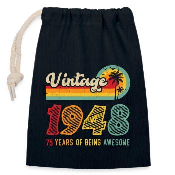 Vintage 1948, birthday gift 75 years - Closable cotton gift bag (14x20cm) - navy - Front