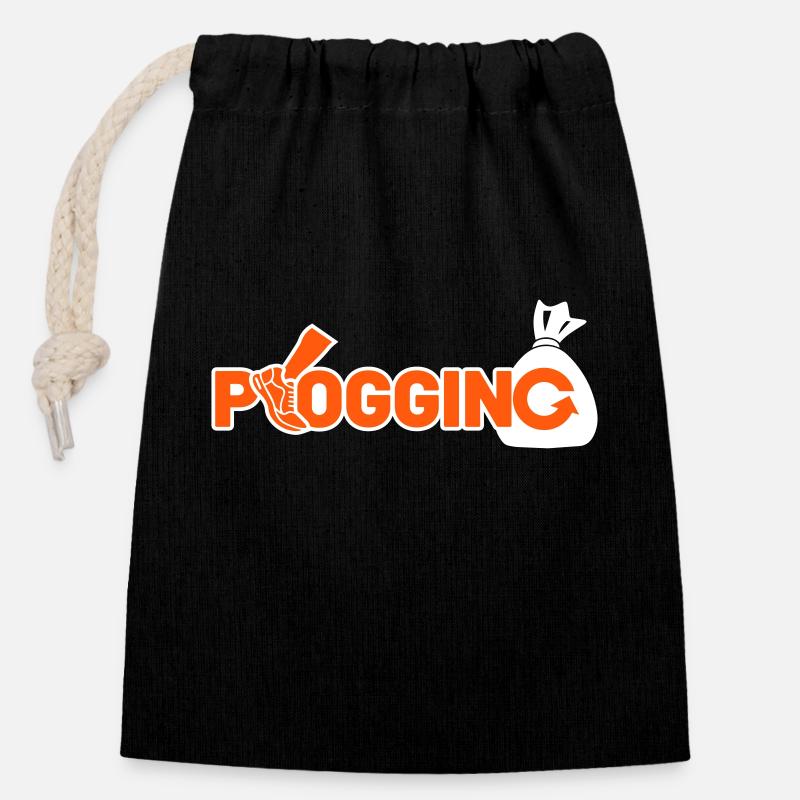 Plogging Logo - Sac cadeau en coton avec cordon (14 x 20 cm) - noir