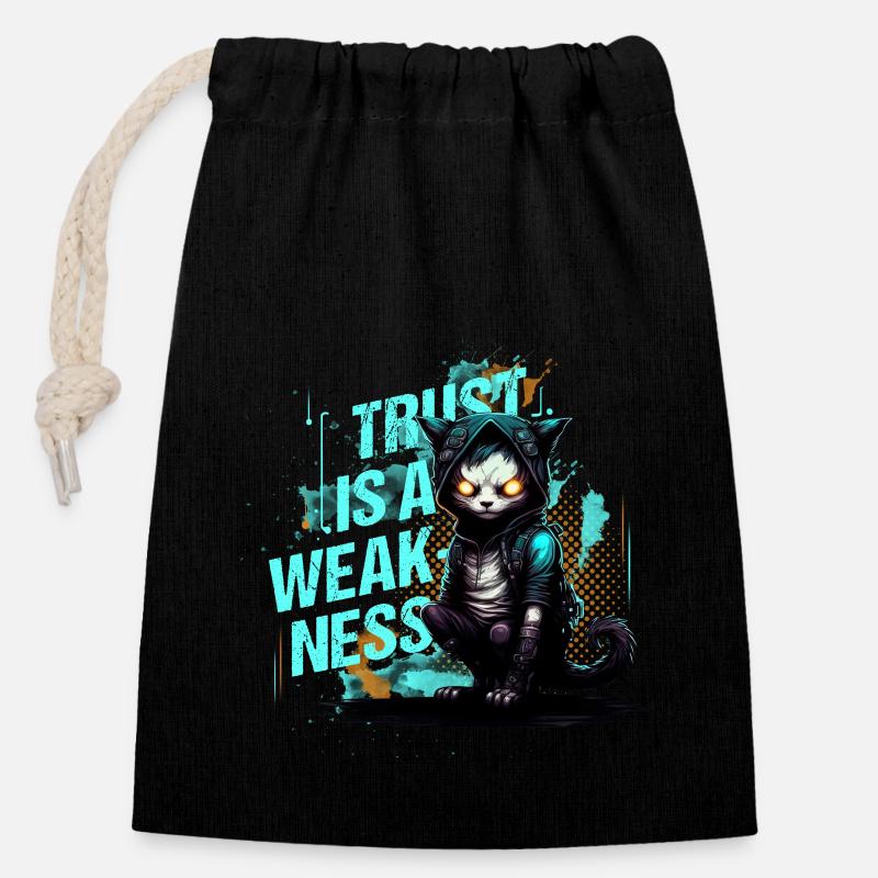 Cyber Cat Hacker Cat Trust is a Weakness - Closable cotton gift bag (14x20cm) - black
