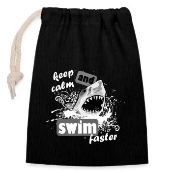 Restez calme et nagez plus vite | Requin rétro - Sac cadeau en coton avec cordon (14 x 20 cm) - noir - Devant