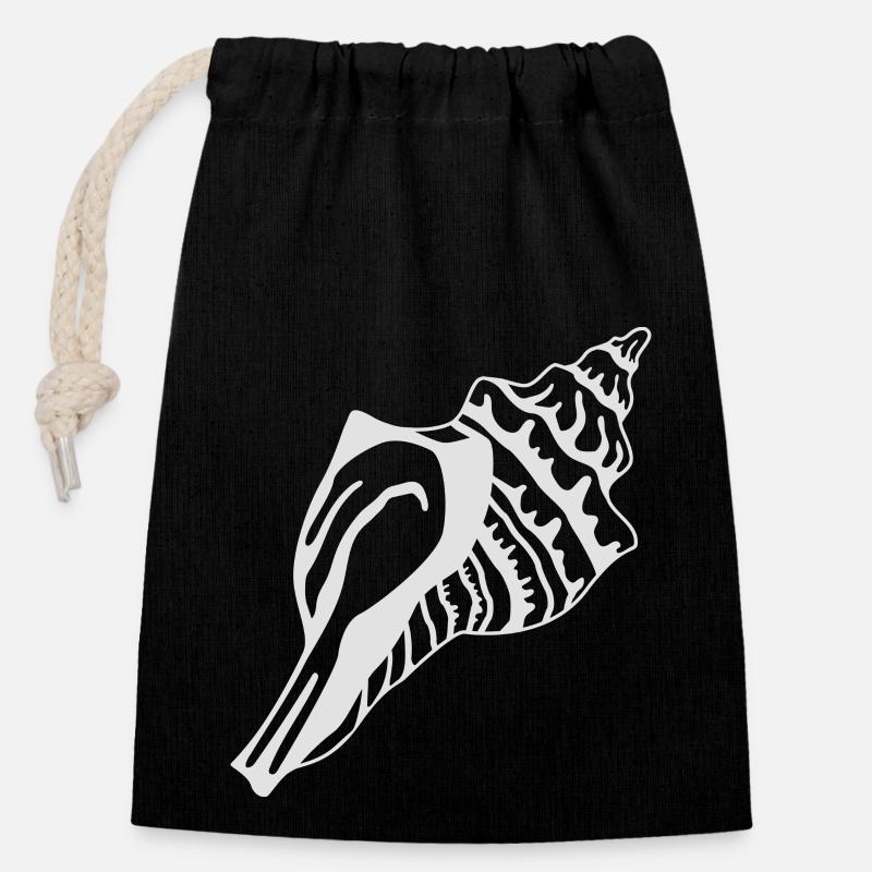 Seashells - Closable cotton gift bag (14x20cm) - black