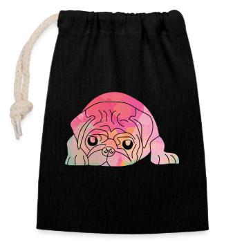 Mops Face - Der Niedliche Begleiter - Verschließbarer Geschenkbeutel aus Baumwolle (14x20cm) - Schwarz - Vorne