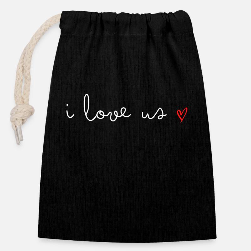 Je nous aime - Sac cadeau en coton avec cordon (14 x 20 cm) - noir