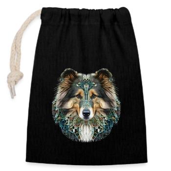Illustration colorée de la tête de Collie de chien de berger Shetland - Sac cadeau en coton avec cordon (14 x 20 cm) - noir - Devant