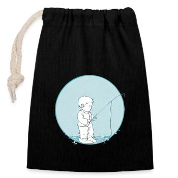 tshirt papa - fishme123 - papa peche - Sac cadeau en coton avec cordon (14 x 20 cm) - noir - Devant