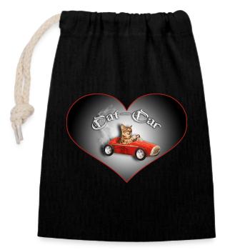 Voiture de chat - Sac cadeau en coton avec cordon (14 x 20 cm) - noir - Devant