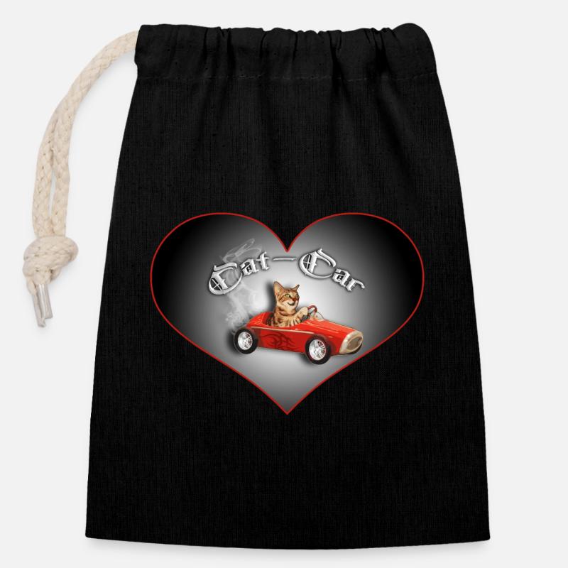 cat car - Closable cotton gift bag (14x20cm) - black