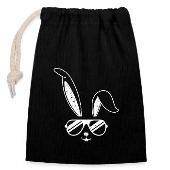 Lapin de Pâques avec lunettes de soleil | Millésime - Sac cadeau en coton avec cordon (14 x 20 cm) - noir - Devant