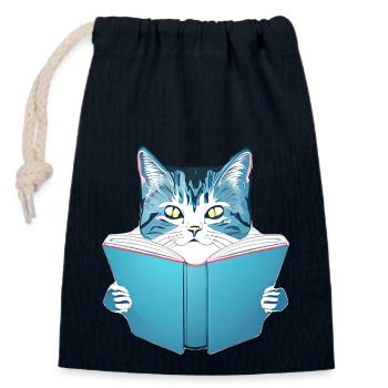 Bücher Kater Katze Lesen Kätzchen Buch Hauskatze - Verschließbarer Geschenkbeutel aus Baumwolle (14x20cm) - Navy - Vorne