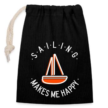 Sailing, Sailboat, Skipper: sailing makes me happy - Closable cotton gift bag (14x20cm) - black - Front