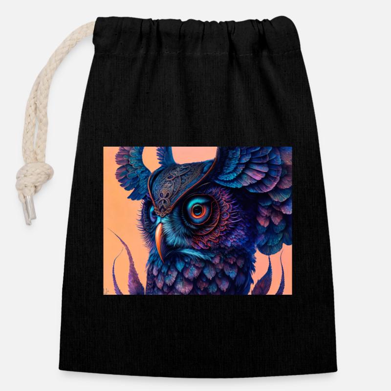 Hibou - Sac cadeau en coton avec cordon (14 x 20 cm) - noir