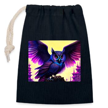 Eule - Verschließbarer Geschenkbeutel aus Baumwolle (14x20cm) - Navy - Vorne