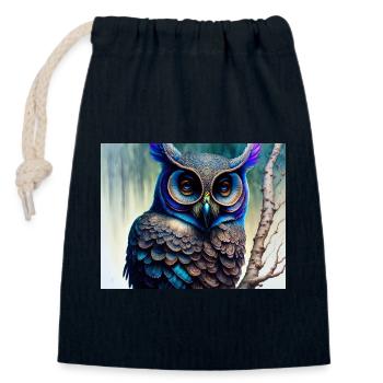 Eule - Verschließbarer Geschenkbeutel aus Baumwolle (14x20cm) - Navy - Vorne
