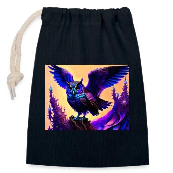 Eule - Verschließbarer Geschenkbeutel aus Baumwolle (14x20cm) - Navy - Vorne