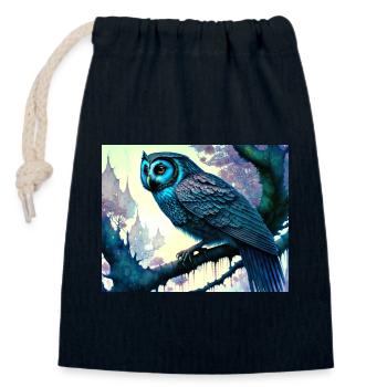 Eule - Verschließbarer Geschenkbeutel aus Baumwolle (14x20cm) - Navy - Vorne