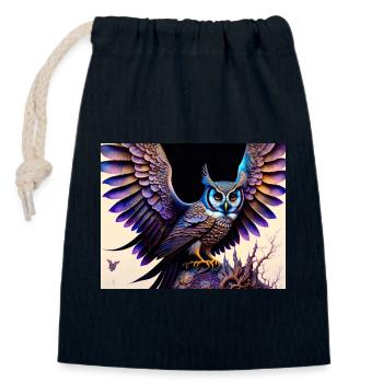 Eule - Verschließbarer Geschenkbeutel aus Baumwolle (14x20cm) - Navy - Vorne