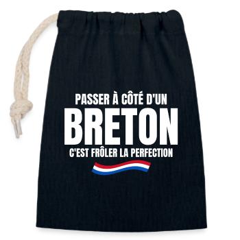 Bretagne, Bretagne humour, je suis Breton - Sac cadeau en coton avec cordon (14 x 20 cm) - bleu marine - Devant