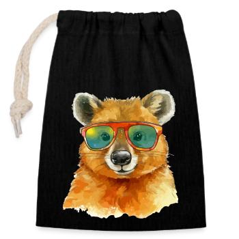 Lilou das Quokka mit Brille - Verschließbarer Geschenkbeutel aus Baumwolle (14x20cm) - Schwarz - Vorne
