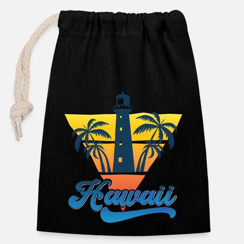 Hawaii Lighthouse Beach Design - Closable cotton gift bag (14x20cm) - black
