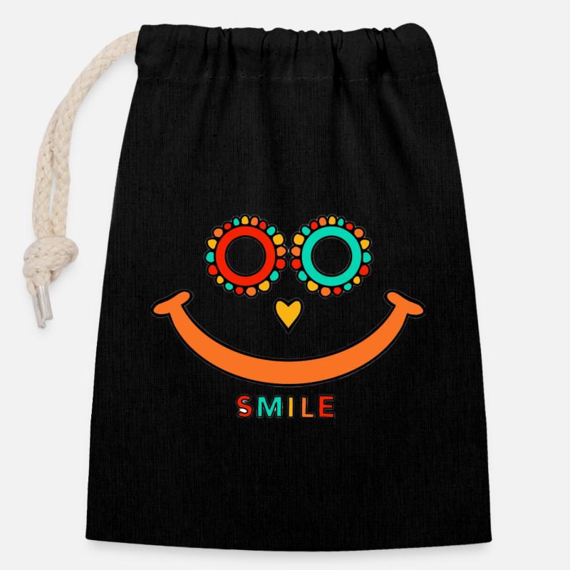 Smile - Closable cotton gift bag (14x20cm) - black