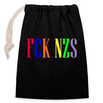 FCK NZS - Closable cotton gift bag (14x20cm) - black - Front