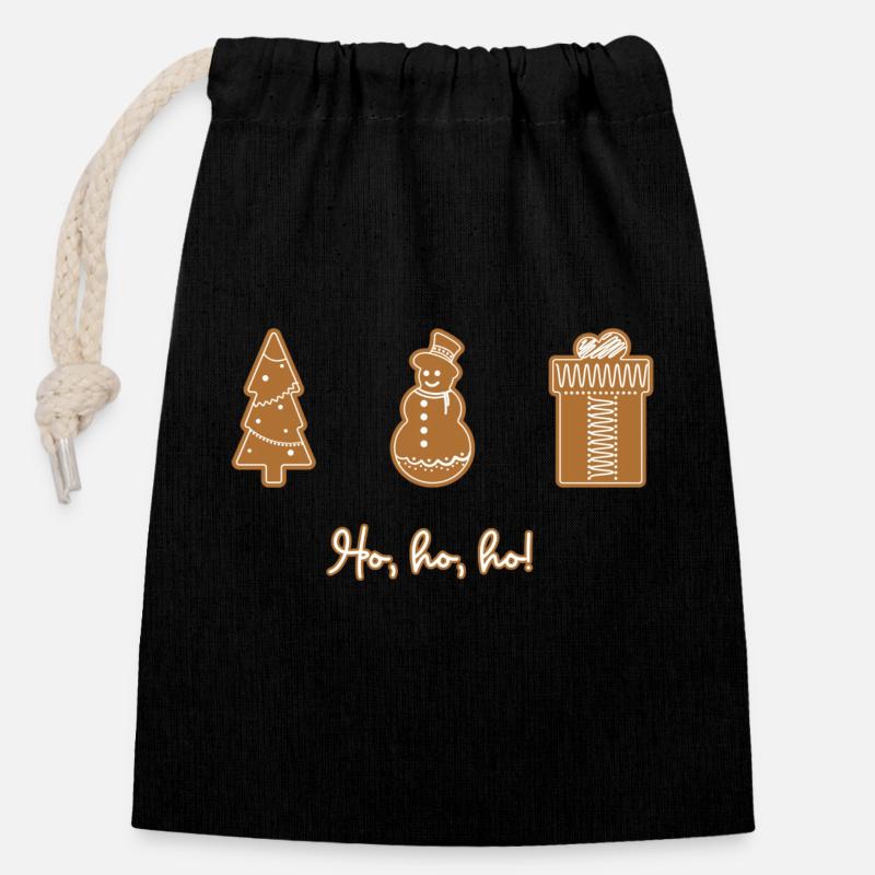 Lebkuchen Ho, Ho, Ho - Verschließbarer Geschenkbeutel aus Baumwolle (14x20cm) - Schwarz