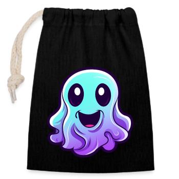 Mignon fantôme d’Halloween - Sac cadeau en coton avec cordon (14 x 20 cm) - noir - Devant