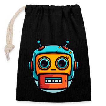 Cute Halloween Robot - Closable cotton gift bag (14x20cm) - black - Front