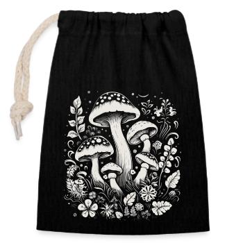 Mushroom Mushrooms Cottagecore - Closable cotton gift bag (14x20cm) - black - Front