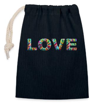 LOVE Zotteliges Fell Bunt - Verschließbarer Geschenkbeutel aus Baumwolle (14x20cm) - Navy - Vorne