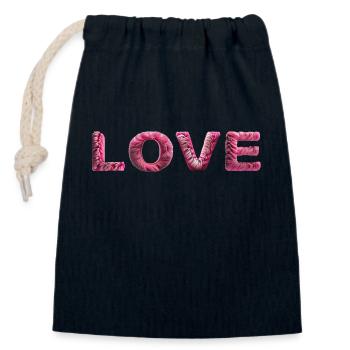 LOVE - Zotteliges Fell Pink - Verschließbarer Geschenkbeutel aus Baumwolle (14x20cm) - Navy - Vorne