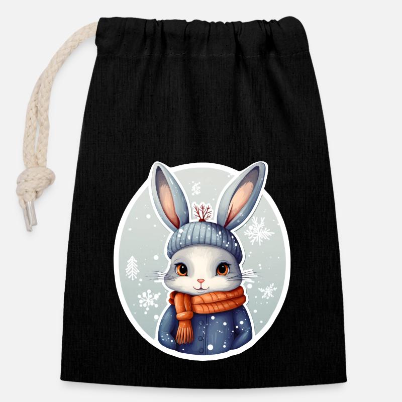 Schnee-Hase - Verschließbarer Geschenkbeutel aus Baumwolle (14x20cm) - Schwarz