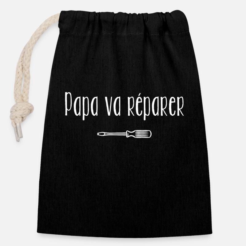 Papa va répare tout - Sac cadeau en coton avec cordon (14 x 20 cm) - noir