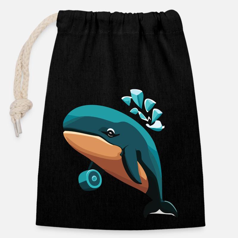 whale - Closable cotton gift bag (14x20cm) - black