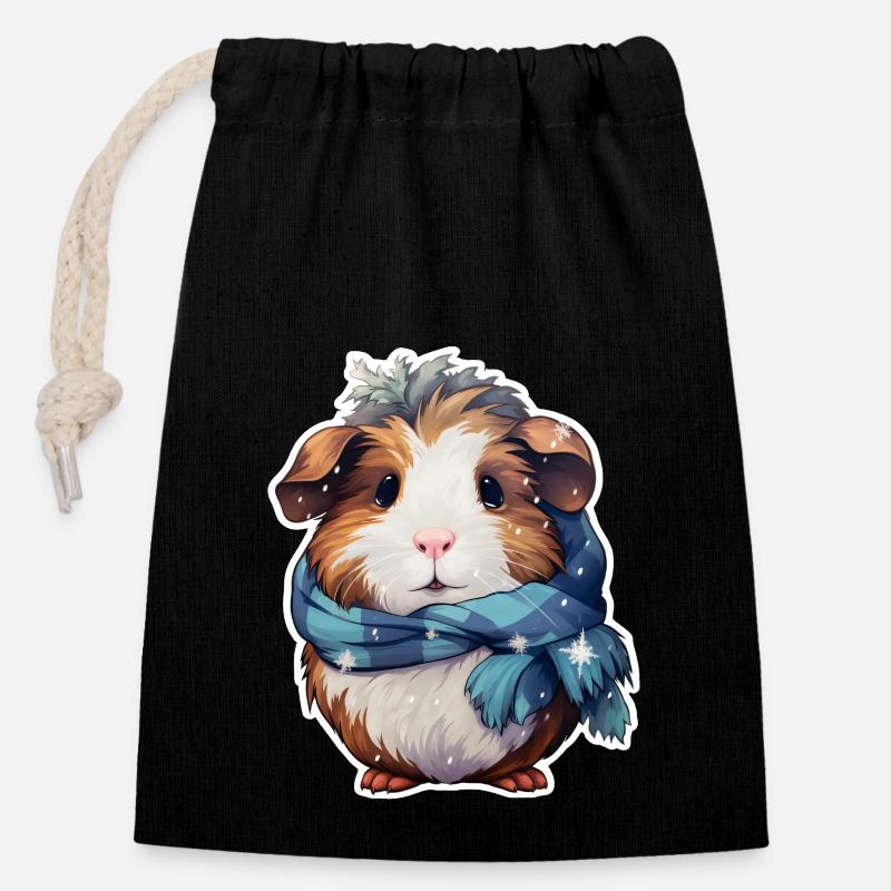 Meerschweinchen mit Schal - Verschließbarer Geschenkbeutel aus Baumwolle (14x20cm) - Schwarz