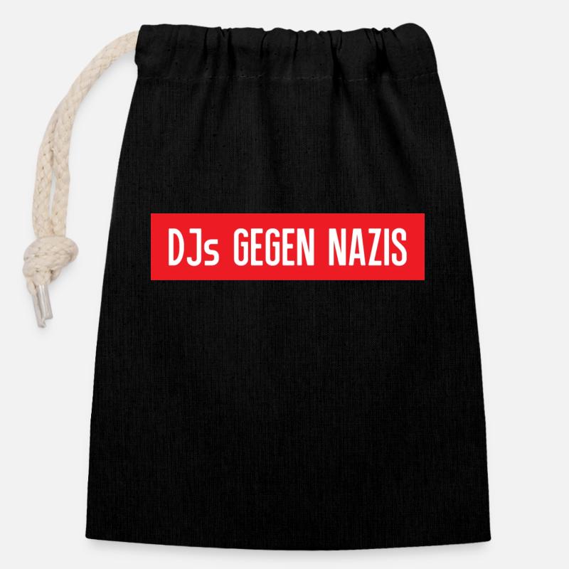 Les DJs contre le lettrage - Sac cadeau en coton avec cordon (14 x 20 cm) - noir