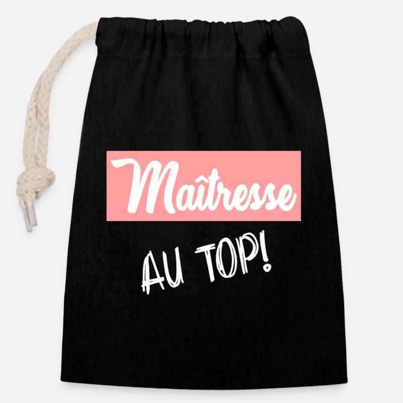MAÎTRESSE. MERCI. MERCI MAÎTRESSE - Sac cadeau en coton avec cordon (14 x 20 cm) - noir