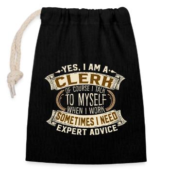 Clerk Self Talk Expert Advice Humor - Verschließbarer Geschenkbeutel aus Baumwolle (14x20cm) - Schwarz - Vorne