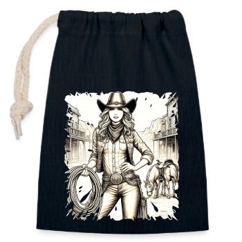 western vintage cowboy girl american wild west - Closable cotton gift bag (14x20cm) - navy - Front