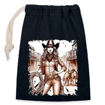 western vintage cowboy girl american wild west - Closable cotton gift bag (14x20cm) - navy - Front
