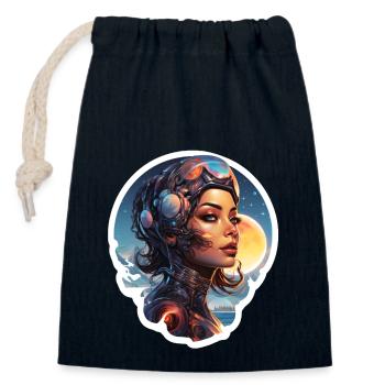Femme du futur - Sac cadeau en coton avec cordon (14 x 20 cm) - bleu marine - Devant