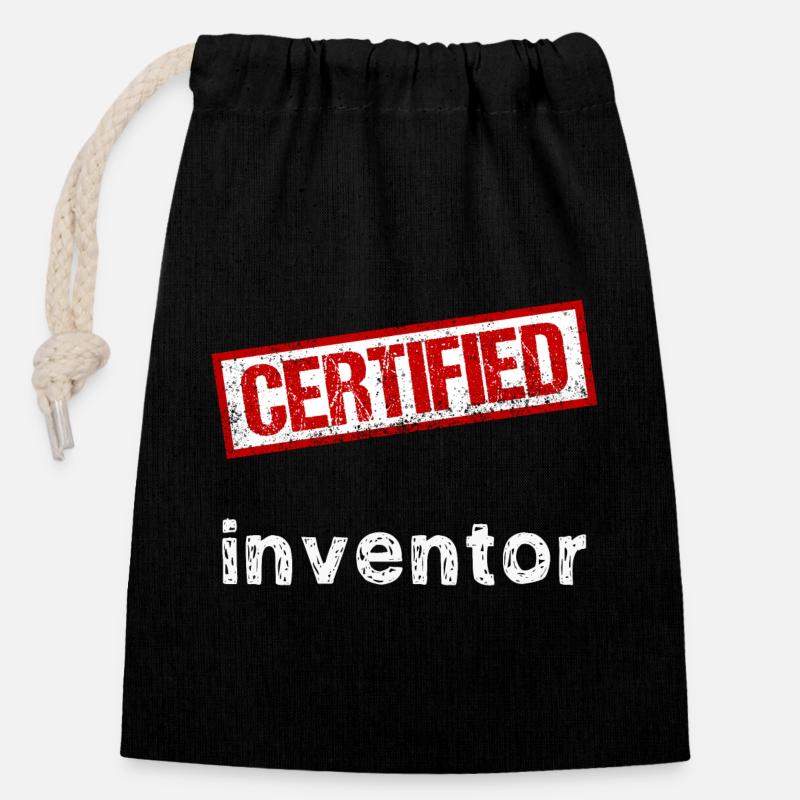 Inventor - Closable cotton gift bag (14x20cm) - black