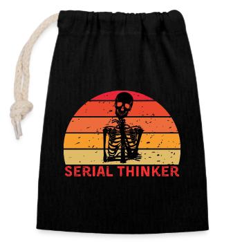 Serial Thinker Skeleton Thinking Retro Sunset - Closable cotton gift bag (14x20cm) - black - Front