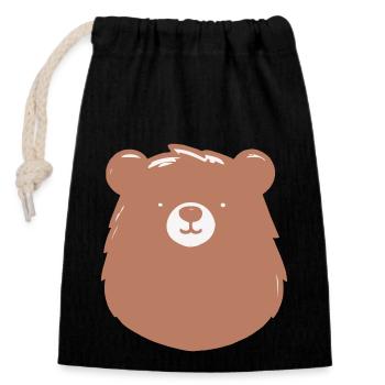 Simple bear in a flat handle - Closable cotton gift bag (14x20cm) - black - Front