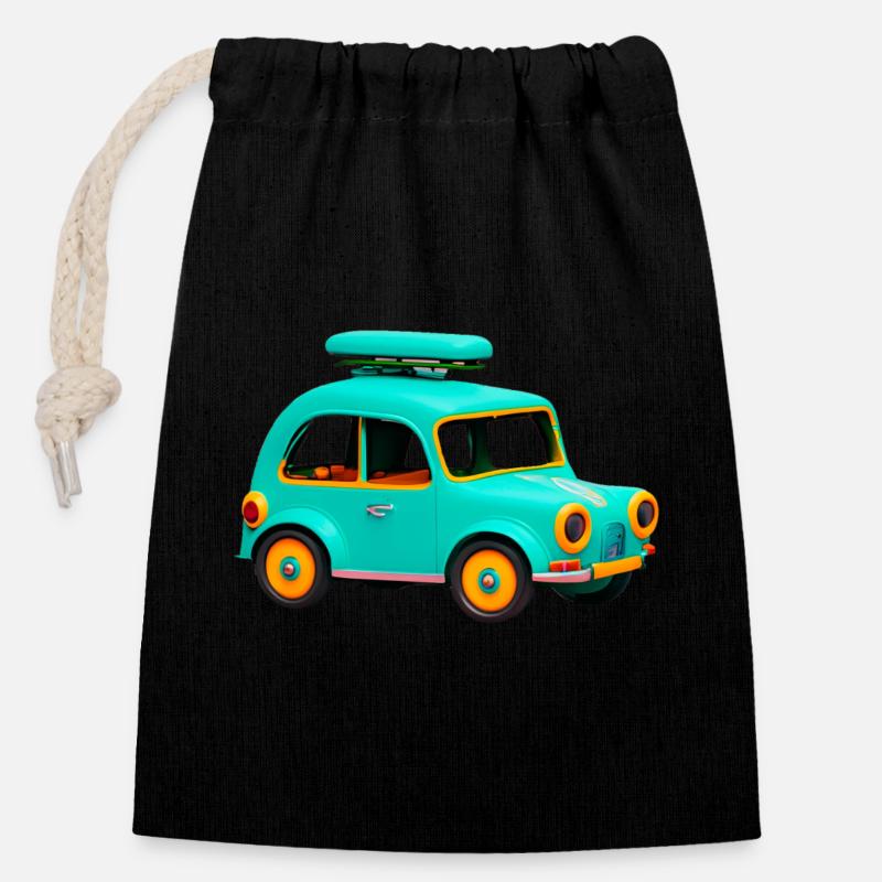 Partir en vacances - Sac cadeau en coton avec cordon (14 x 20 cm) - noir